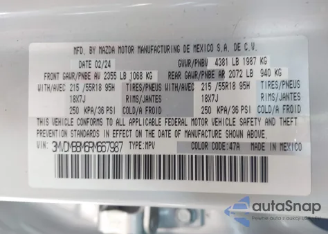 2024 Mazda Cx-30 2.5 S Select Sport from USA, damaged, VIN 3MVDMBBM6RM667987